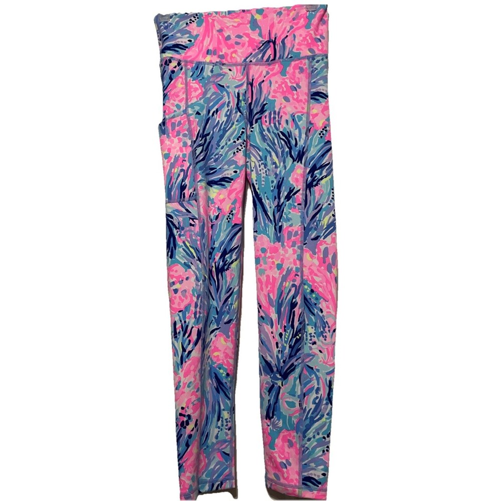 LILLY PULITZER LUXLETIC WEEKENDER HIGH RISE LEGGINGS FAN SEA PANTS PERIWINKLE XS